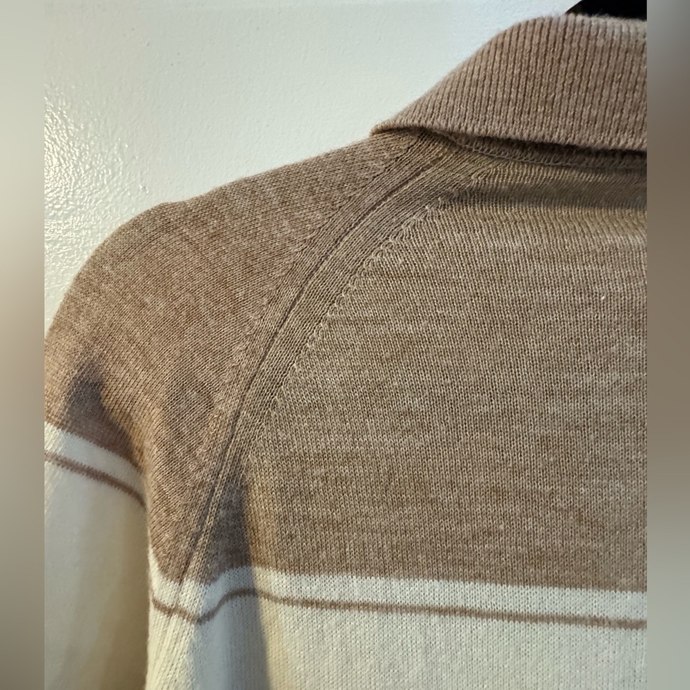 Vintage 70s Men's Long Sleeve Striped Neutral Polo Button Up Shirt Knit Preppy - Picture 10 of 11